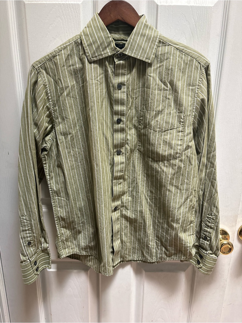 Arizona Jean Company Olive & White Vertical Stripe Button-Down Shirt